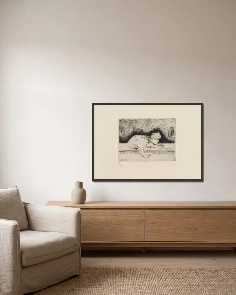 Le chat angora von Marc Gonthier gerahmt an einer Wand