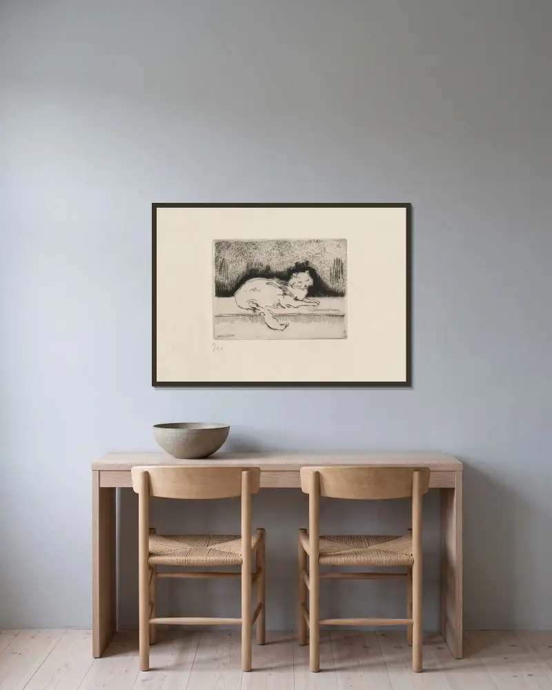 Le chat angora von Marc Gonthier gerahmt an einer Wand