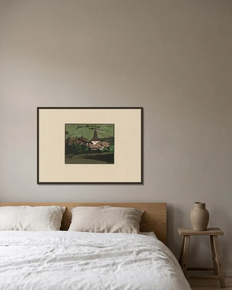 Le Landeron (en couleur) von Marc Gonthier gerahmt an einer Wand