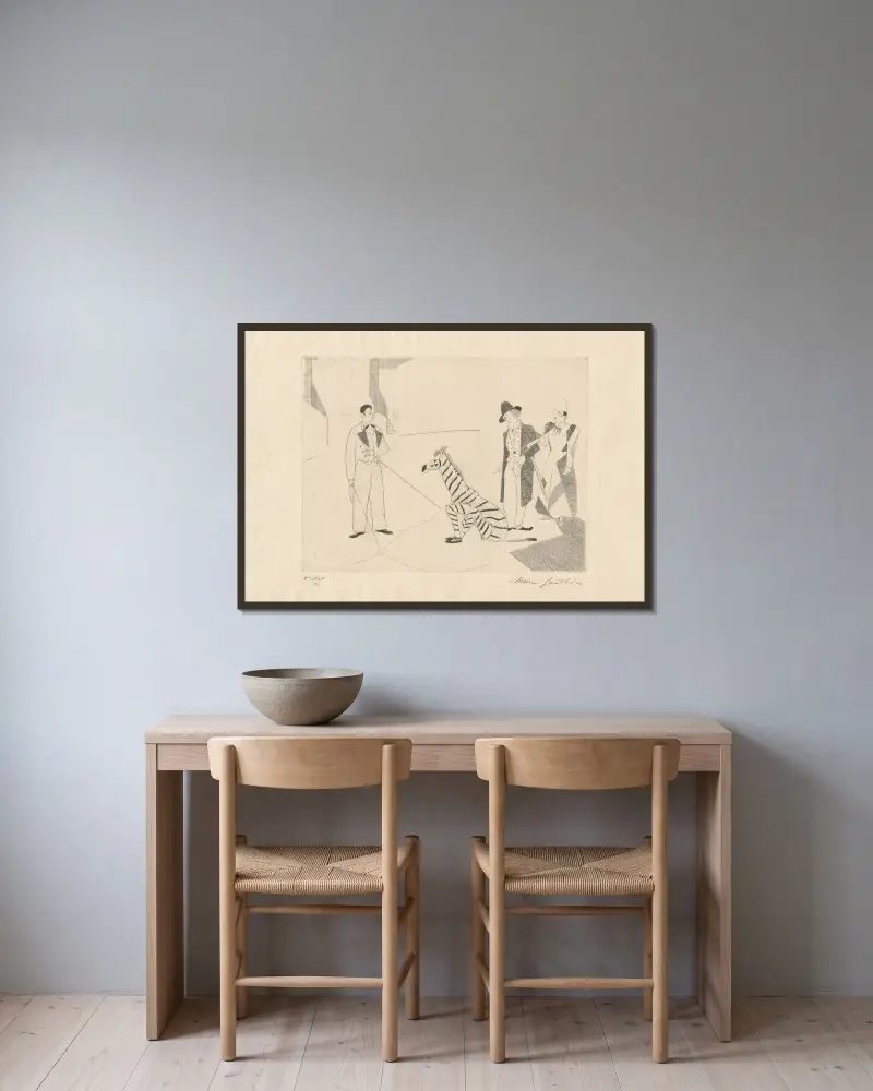 Le zèbre récalcitrant von Marc Gonthier gerahmt an einer Wand