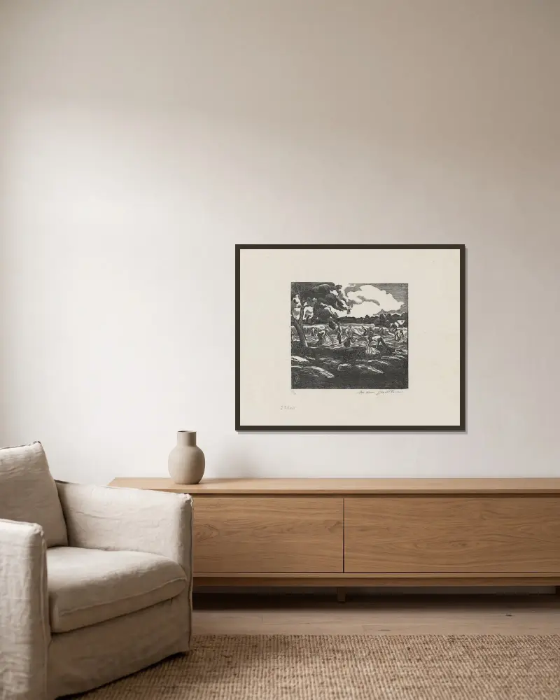 Les moissons von Marc Gonthier gerahmt an einer Wand