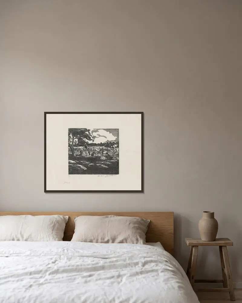 Les moissons von Marc Gonthier gerahmt an einer Wand