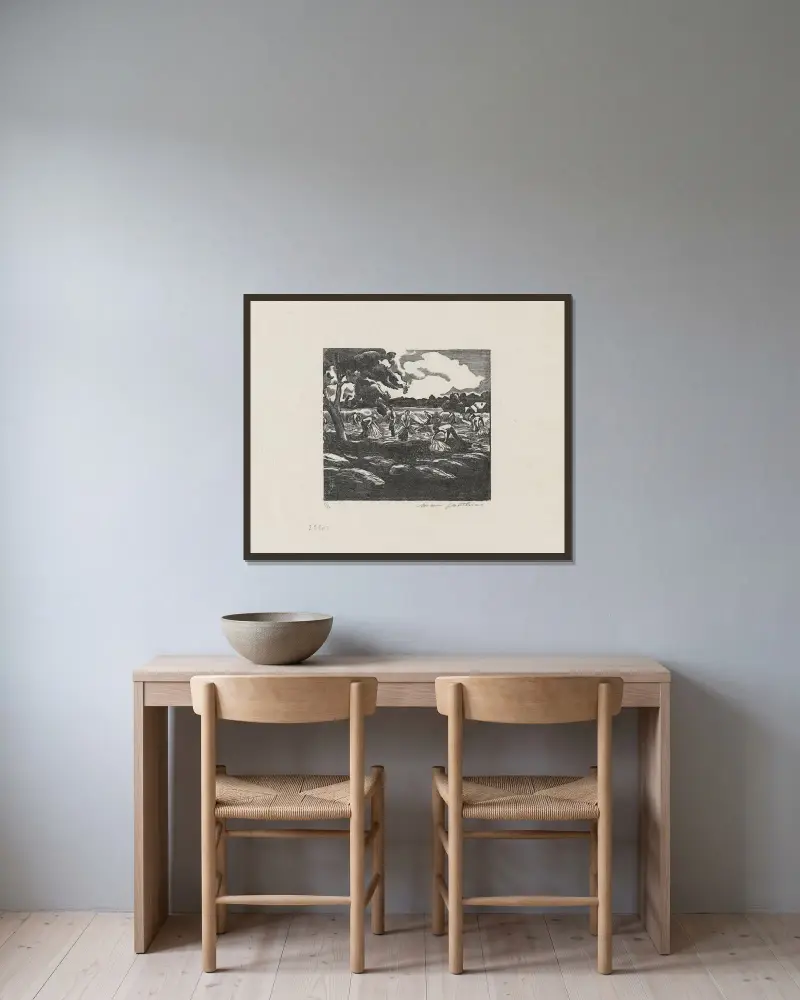 Les moissons von Marc Gonthier gerahmt an einer Wand