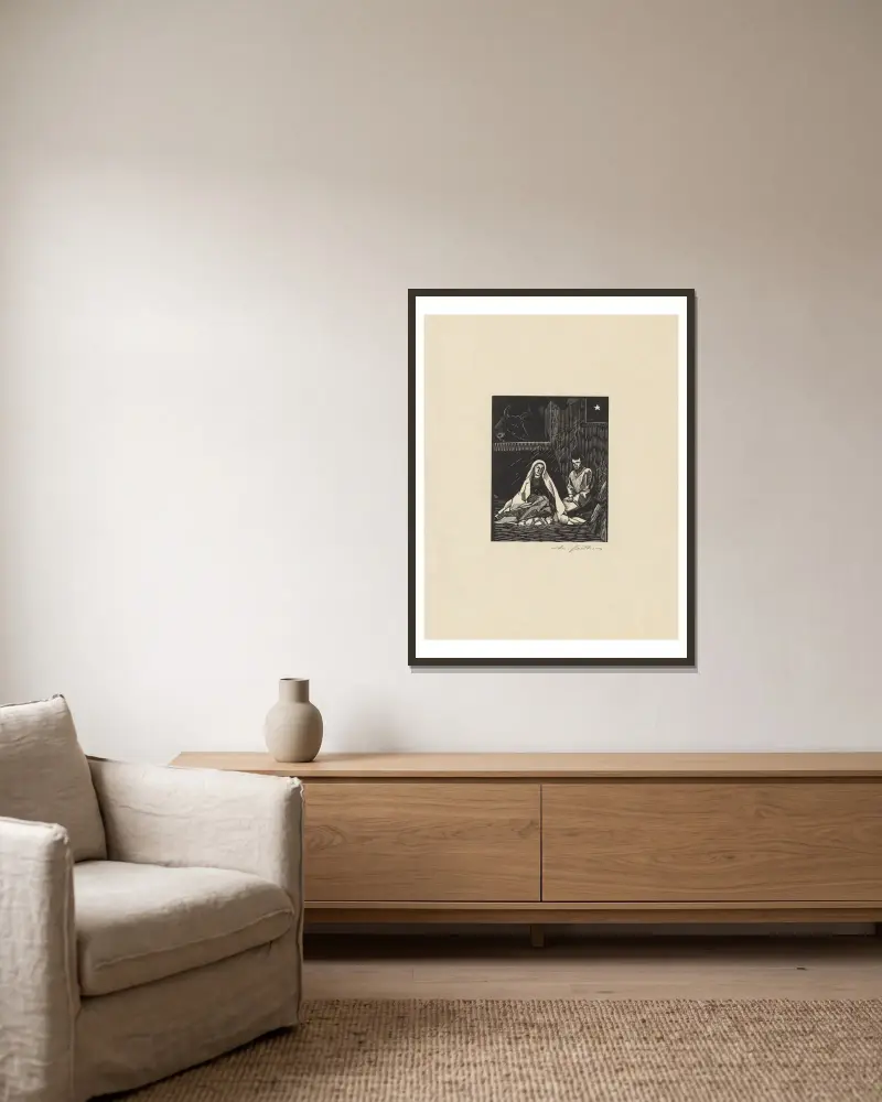 Geburt Christi von Marc Gonthier gerahmt an einer Wand