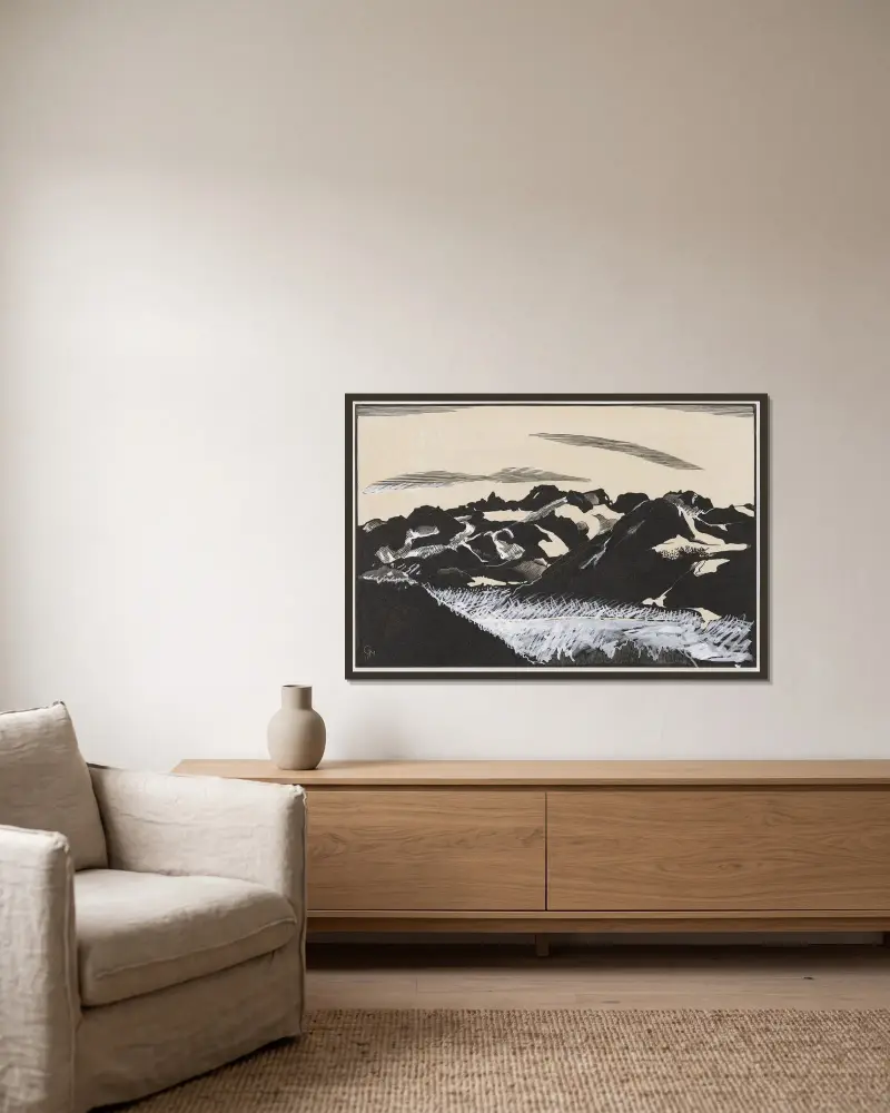 Panorama över Leysin av Marc Gonthier inramad på en vägg