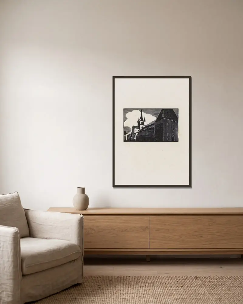 Payerne (Abbatiale) von Marc Gonthier gerahmt an einer Wand