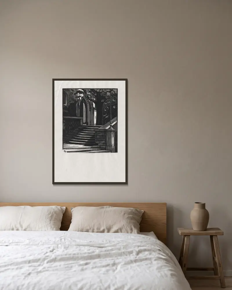 Vevey, St. Martin, L’escalier av Marc Gonthier inramad på en vägg
