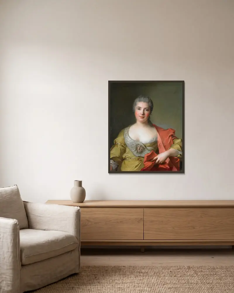 Adélaïde-Julie Mirleau de Neuville av Jean-Marc Nattier inramad på en vägg