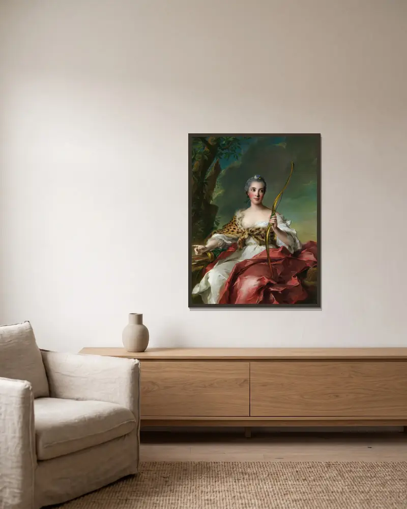 Madame Bergeret de Frouville as Diana av Jean-Marc Nattier inramad på en vägg