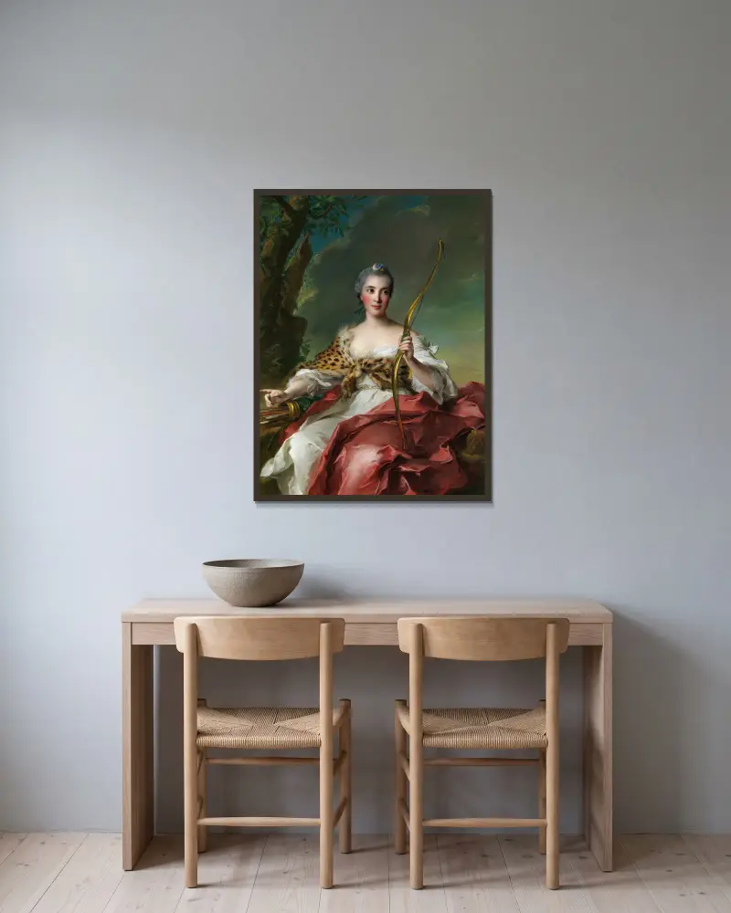 Madame Bergeret de Frouville as Diana av Jean-Marc Nattier inramad på en vägg
