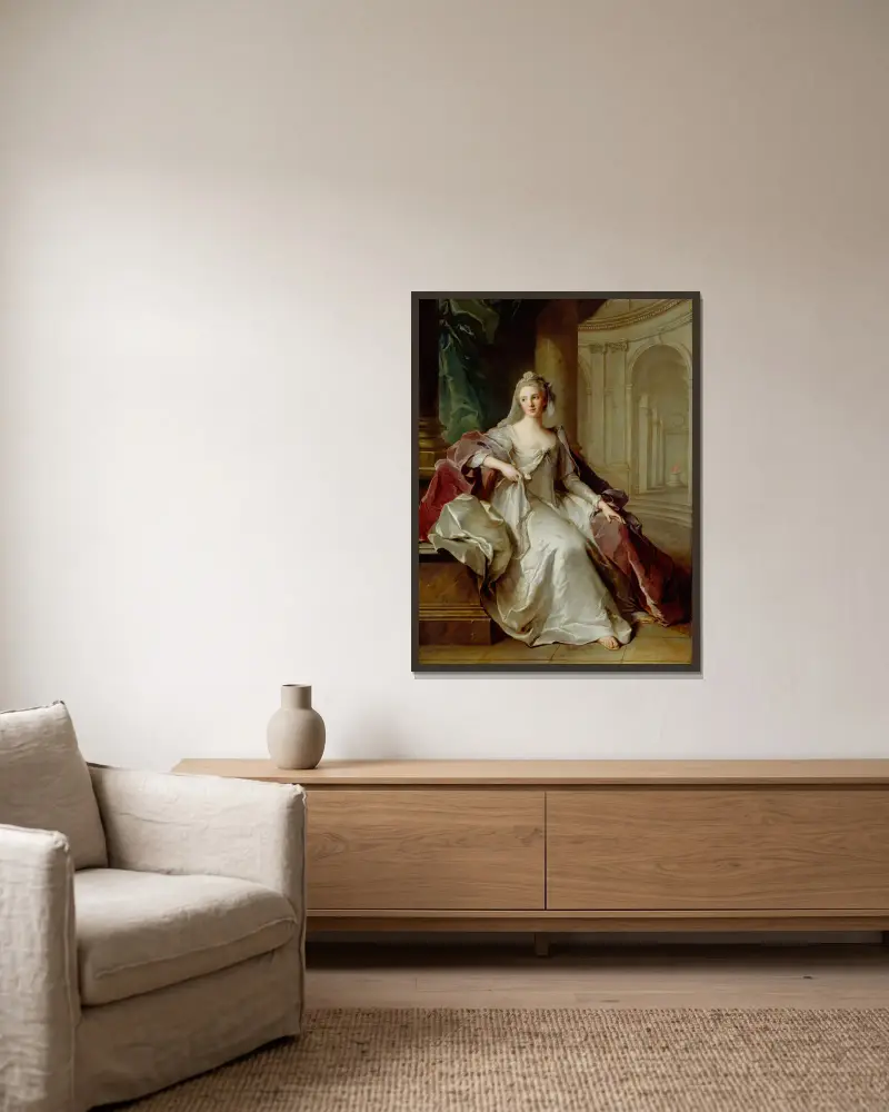 Madame Henriette de France as a Vestal Virgin av Jean-Marc Nattier inramad på en vägg