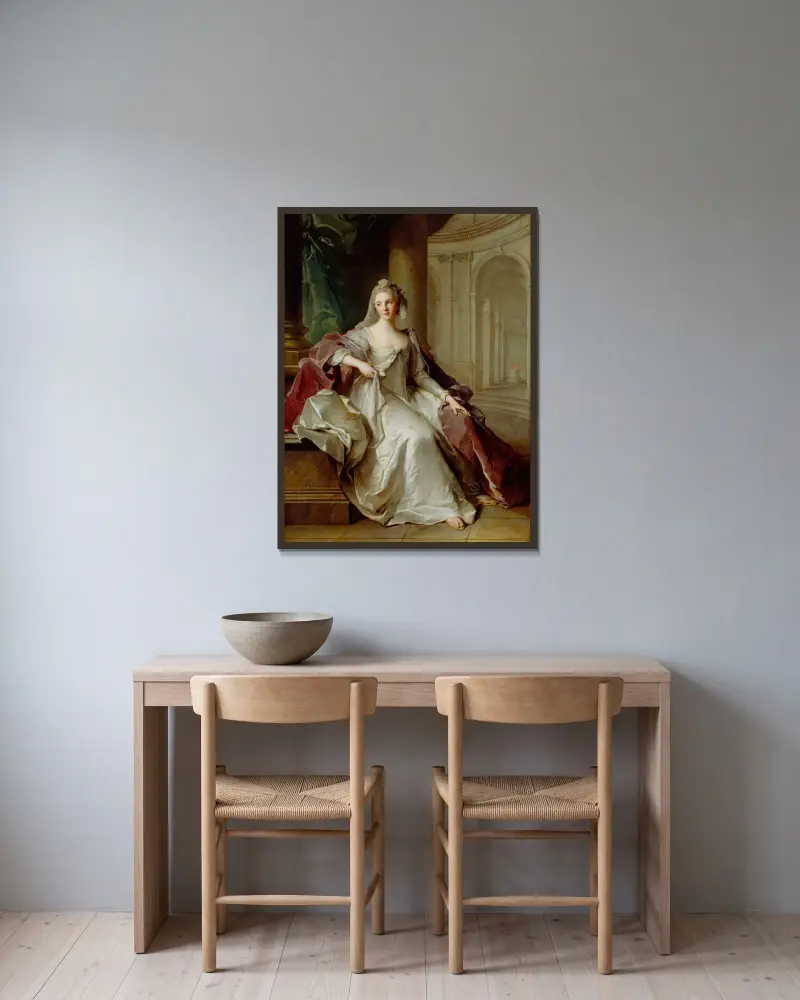Madame Henriette de France as a Vestal Virgin av Jean-Marc Nattier inramad på en vägg