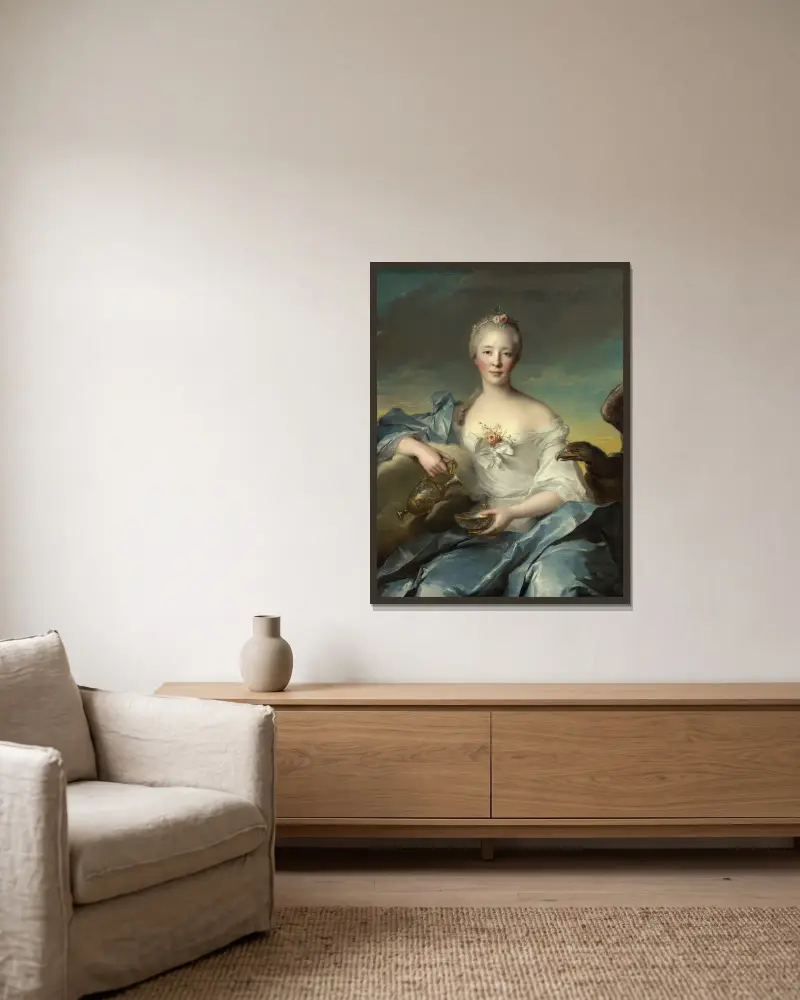 Madame Le Fèvre de Caumartin som Hebe av Jean-Marc Nattier inramad på en vägg