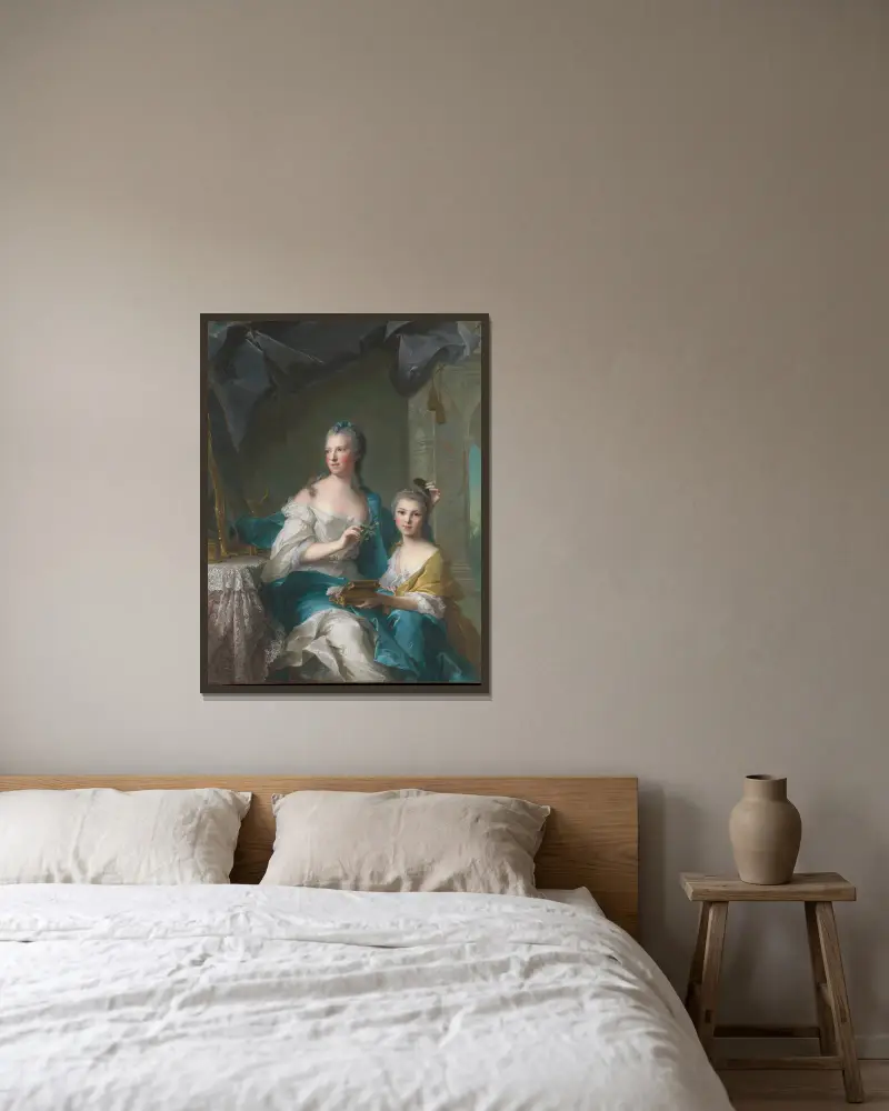 Madame Marsollier and Her Daughter av Jean-Marc Nattier inramad på en vägg