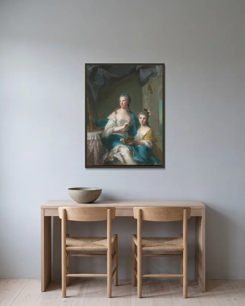 Madame Marsollier and Her Daughter av Jean-Marc Nattier inramad på en vägg