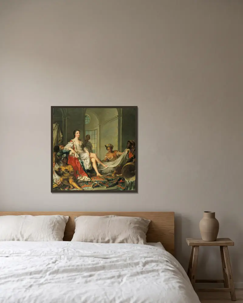 Mademoiselle de Clermont en sultane av Jean-Marc Nattier inramad på en vägg