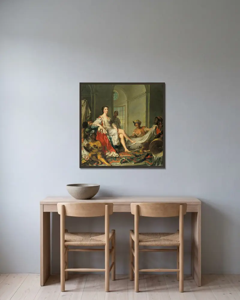 Mademoiselle de Clermont en sultane av Jean-Marc Nattier inramad på en vägg