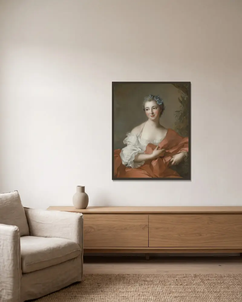 Marquise de l’Hôpital av Jean-Marc Nattier inramad på en vägg