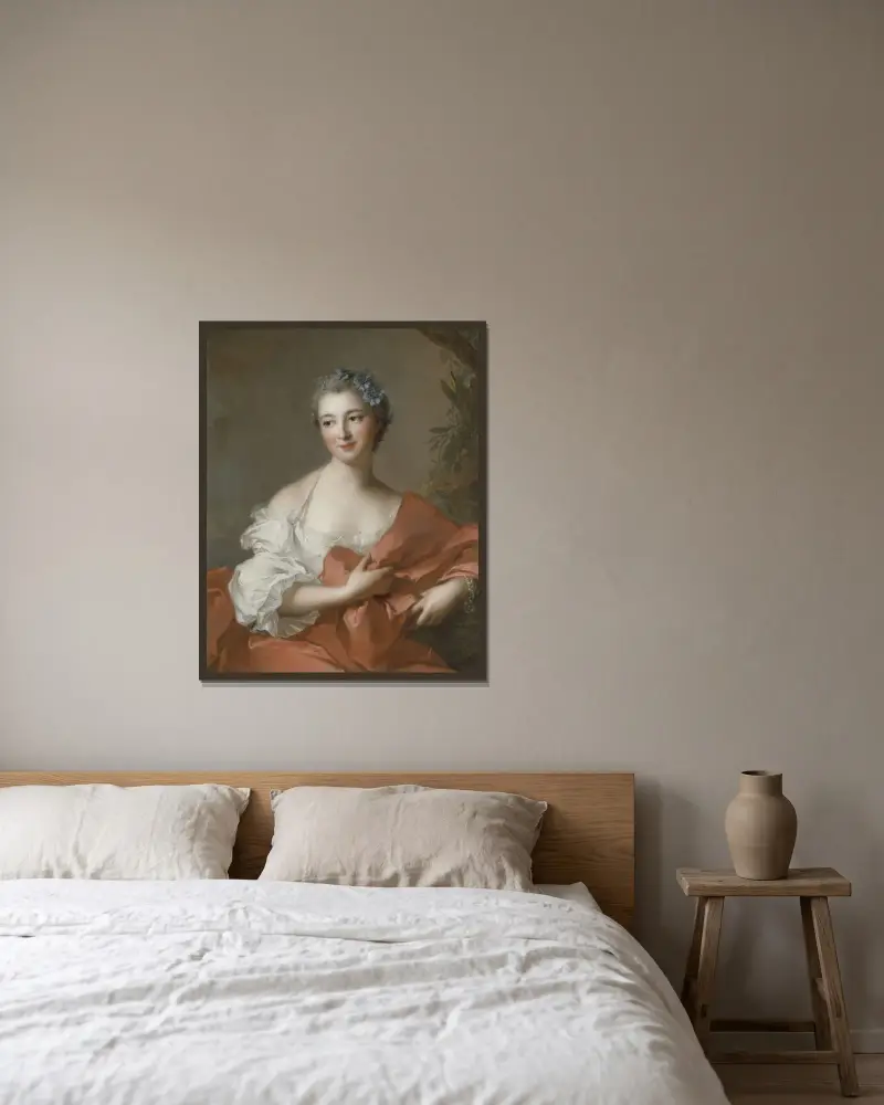 Marquise de l’Hôpital av Jean-Marc Nattier inramad på en vägg