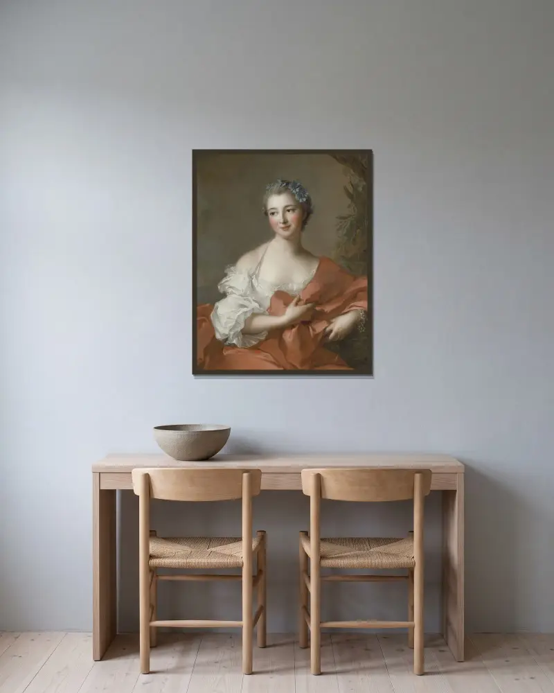 Marquise de l’Hôpital av Jean-Marc Nattier inramad på en vägg