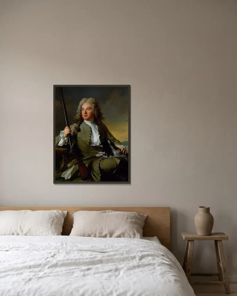 Porträtt av en gentleman som jägare av Jean-Marc Nattier inramad på en vägg