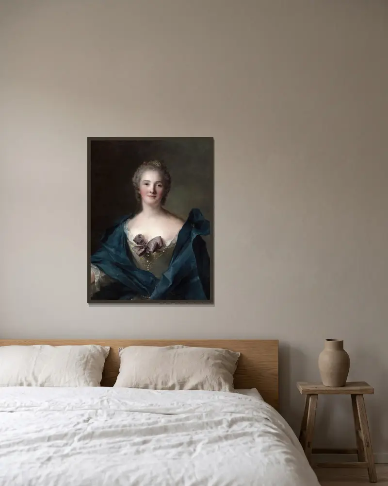 Porträtt av en kvinna, 1748 av Jean-Marc Nattier inramad på en vägg