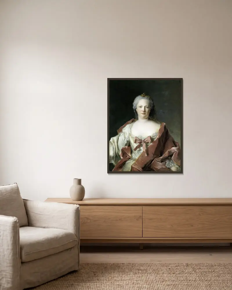 Porträtt av Anna Elisabeth Leerse av Jean-Marc Nattier inramad på en vägg