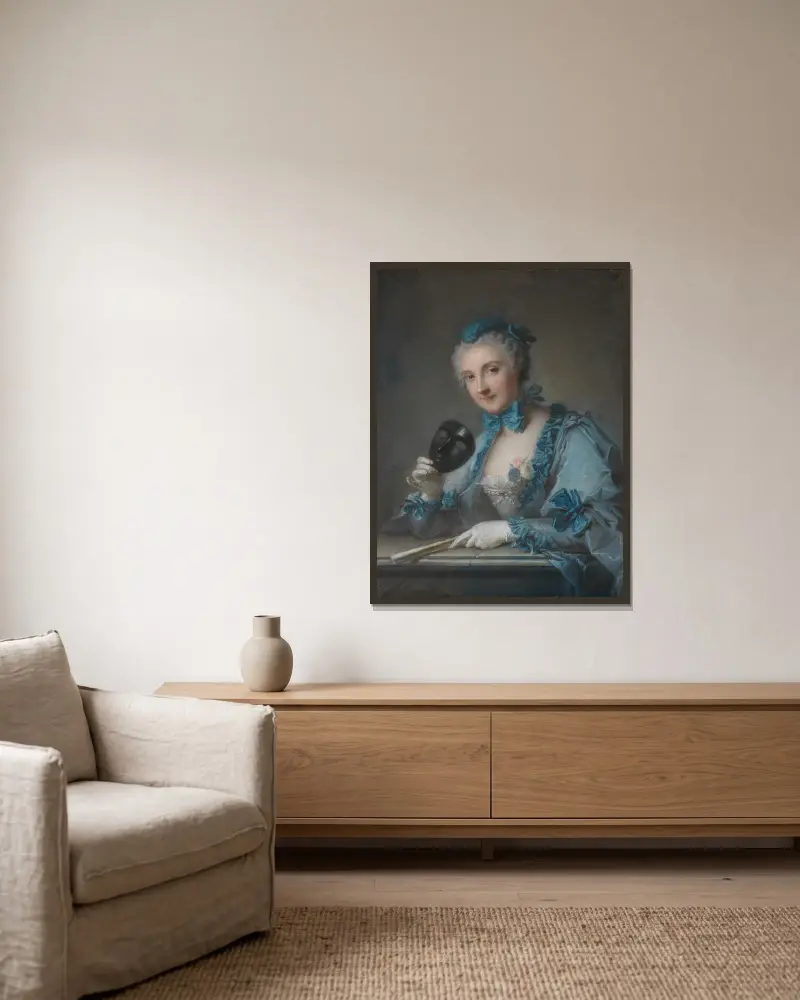Portrait of Louise-Geneviève Royer av Jean-Marc Nattier inramad på en vägg