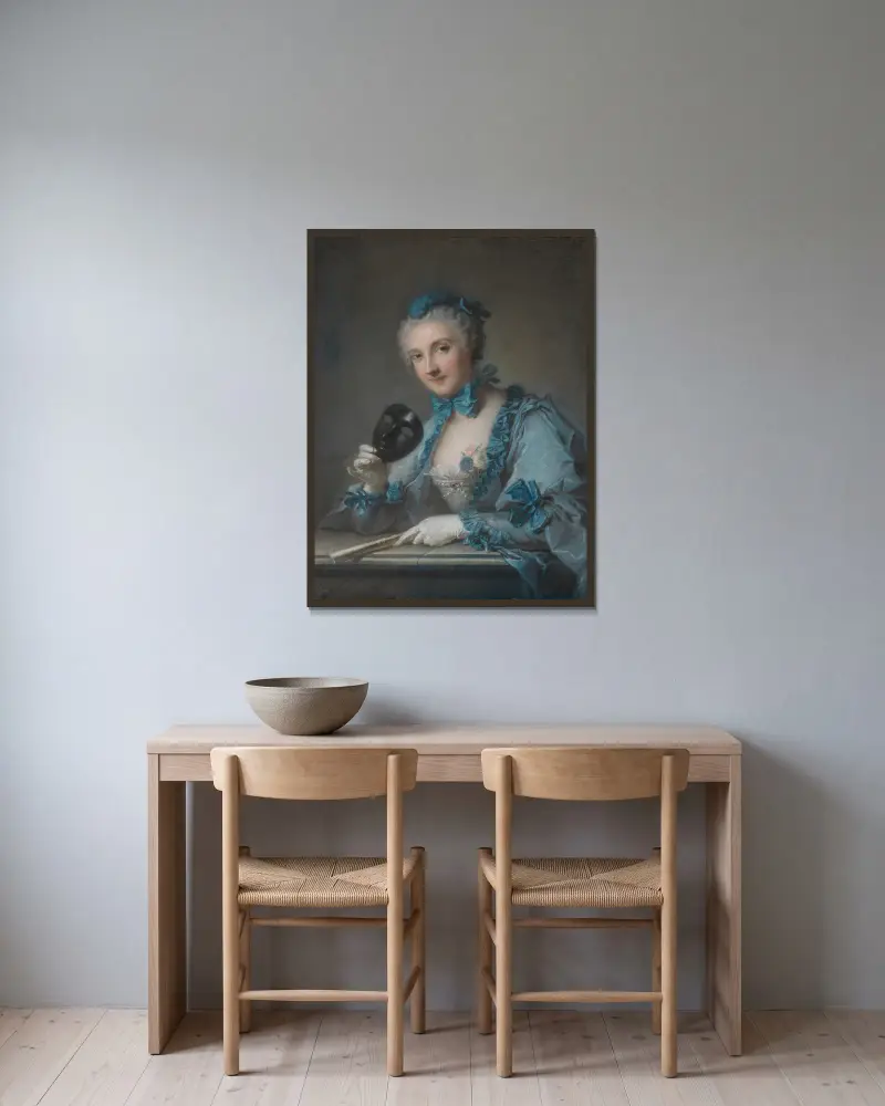 Portrait of Louise-Geneviève Royer av Jean-Marc Nattier inramad på en vägg