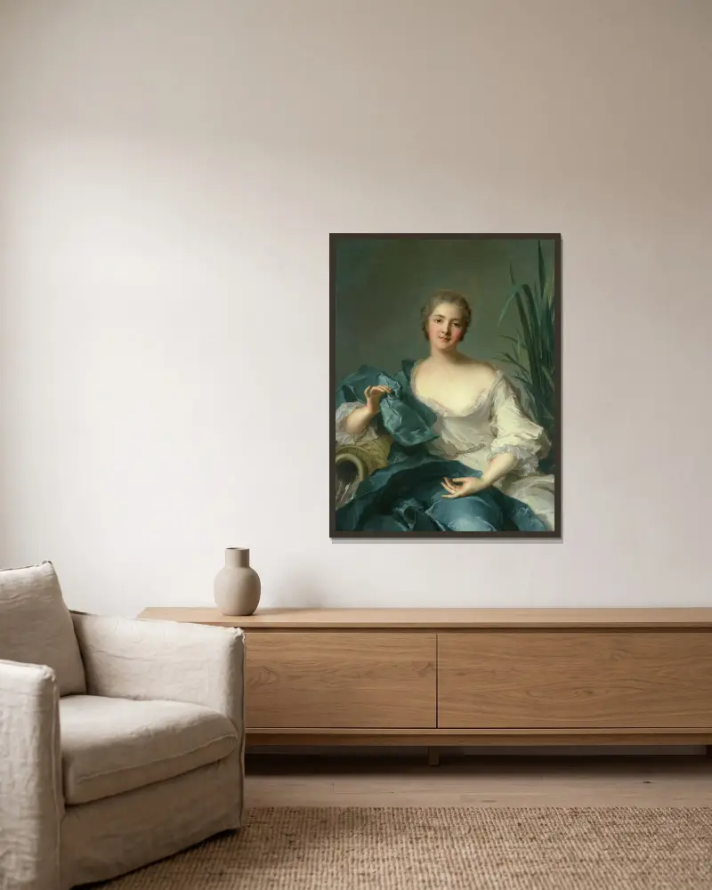 Portrait of Madame Marie-Henriette Berthelot de Pléneuf av Jean-Marc Nattier inramad på en vägg