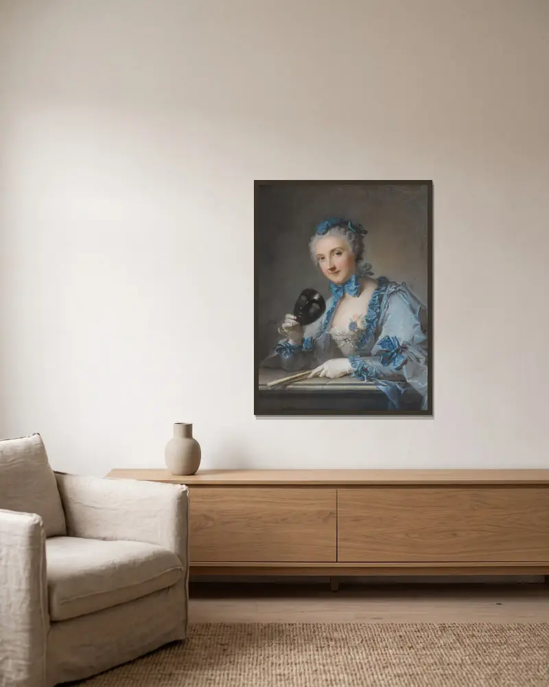 Portrait of Madame Royer av Jean-Marc Nattier inramad på en vägg