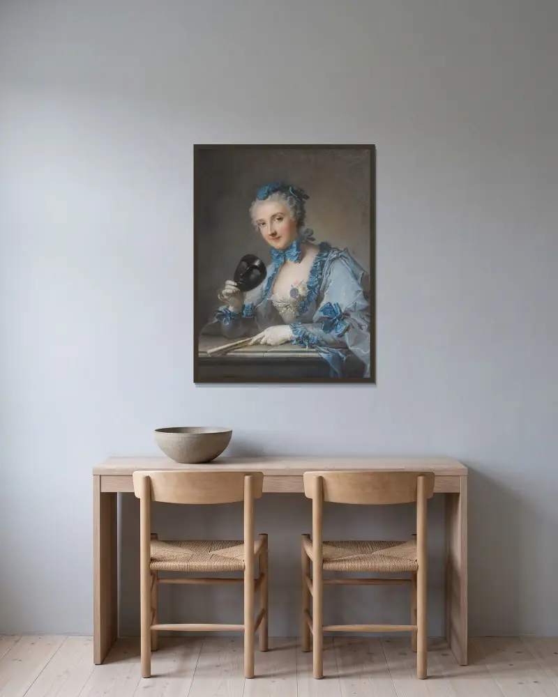Portrait of Madame Royer av Jean-Marc Nattier inramad på en vägg