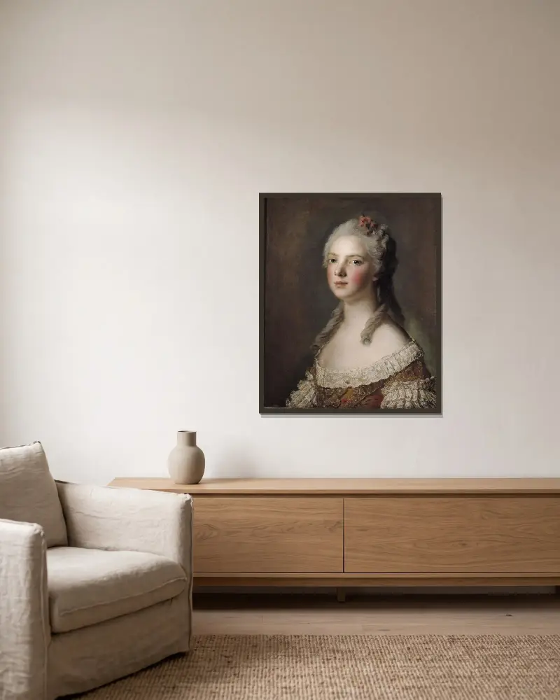 Porträt der Marie-Adélaïde von Frankreich, Tochter Ludwigs XV., bekannt als Madame Adélaïde von Jean-Marc Nattier gerahmt an einer Wand