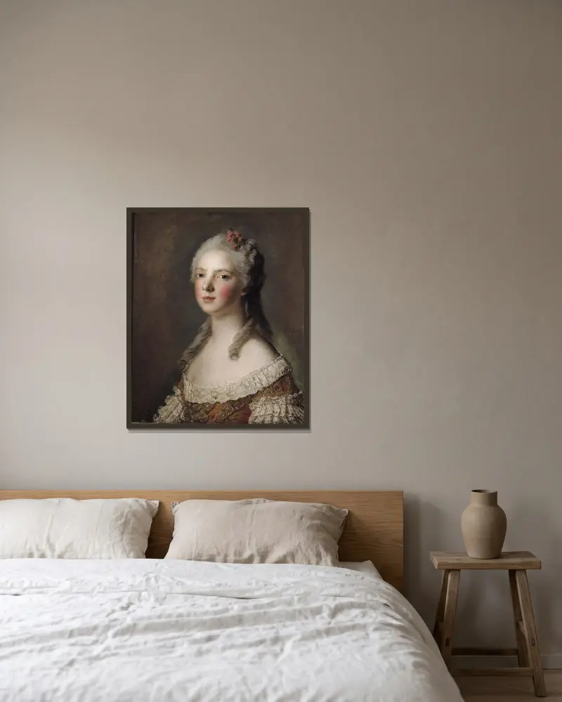Porträt der Marie-Adélaïde von Frankreich, Tochter Ludwigs XV., bekannt als Madame Adélaïde von Jean-Marc Nattier gerahmt an einer Wand