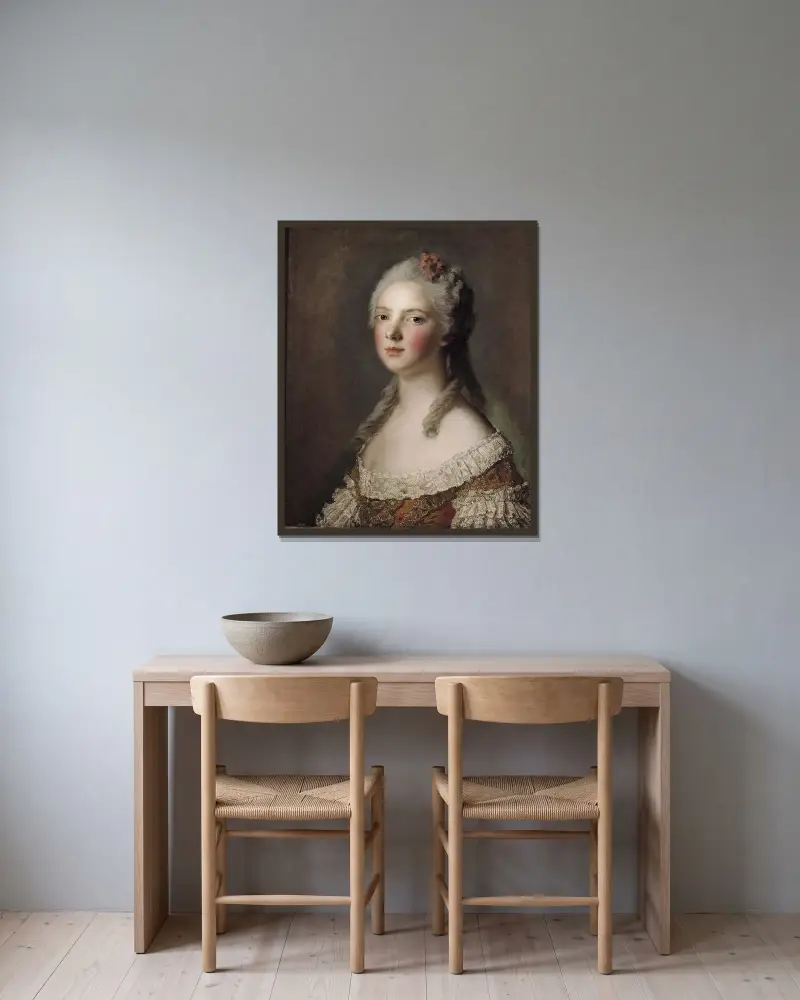 Porträt der Marie-Adélaïde von Frankreich, Tochter Ludwigs XV., bekannt als Madame Adélaïde von Jean-Marc Nattier gerahmt an einer Wand