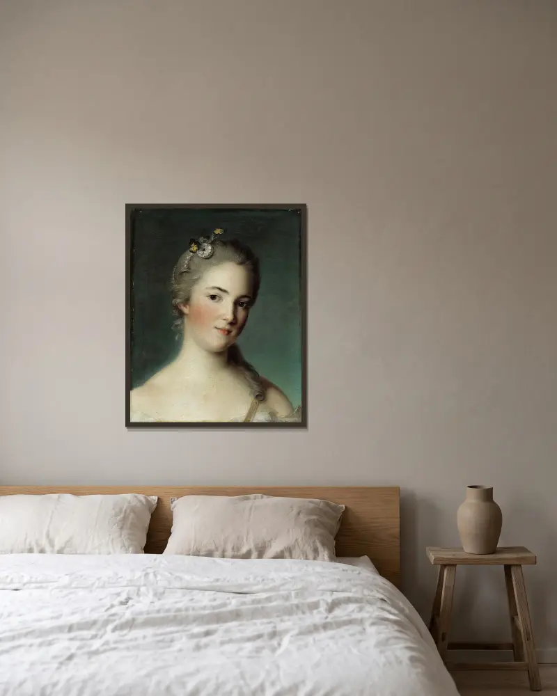 Porträtt av Marie-Geneviève Boudrey av Jean-Marc Nattier inramad på en vägg