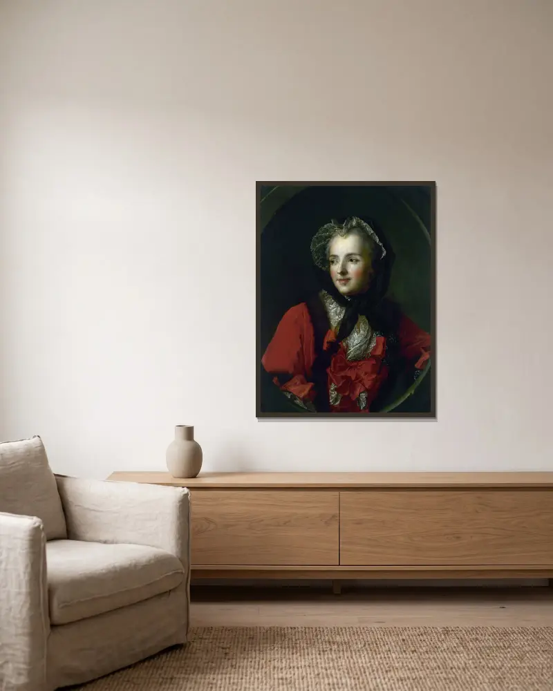 Portrait Of Marie Leszczynska, Queen Of France av Jean-Marc Nattier inramad på en vägg