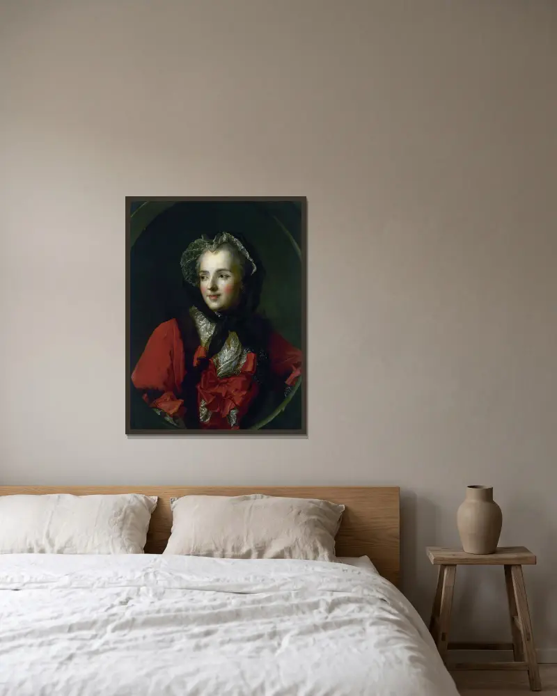 Portrait Of Marie Leszczynska, Queen Of France av Jean-Marc Nattier inramad på en vägg