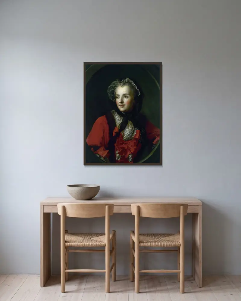 Portrait Of Marie Leszczynska, Queen Of France av Jean-Marc Nattier inramad på en vägg
