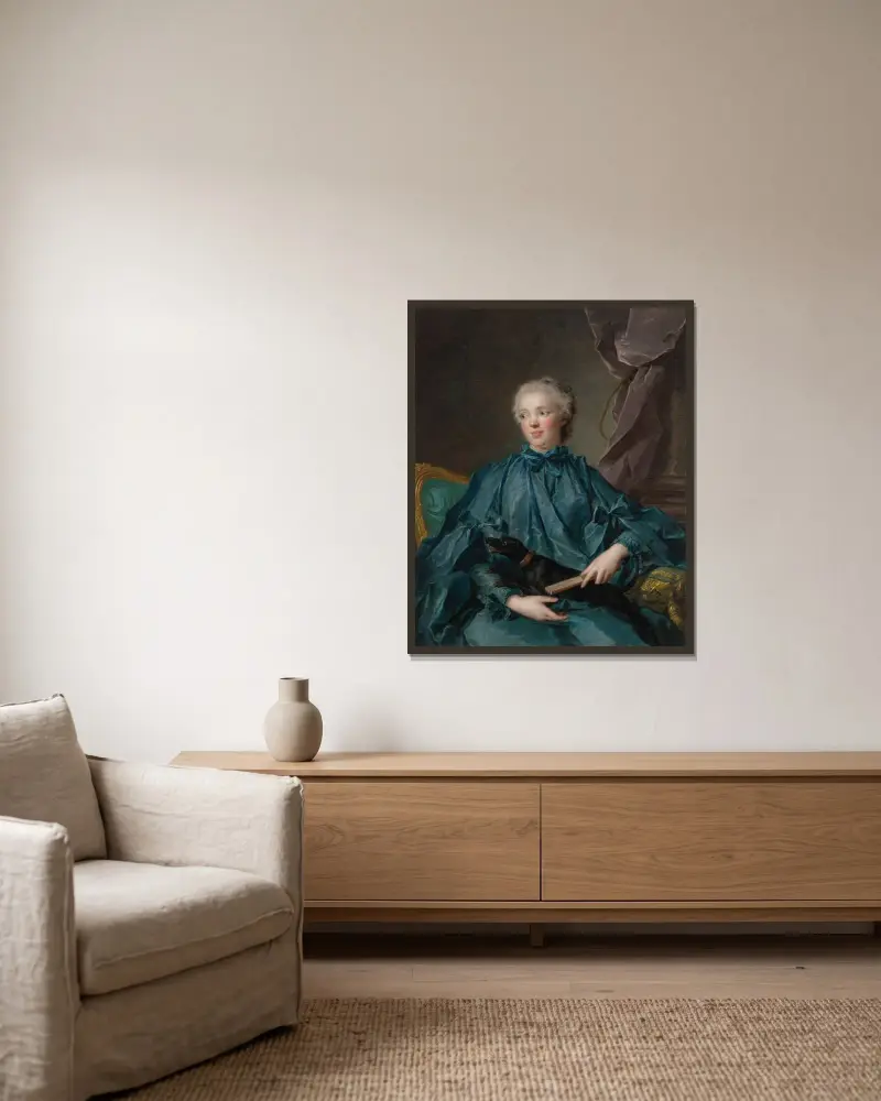 Portrét Marie Rose Larlan de Rochefort, markýzy de Nétumières, Jean-Marc Nattier v rámu na stěně