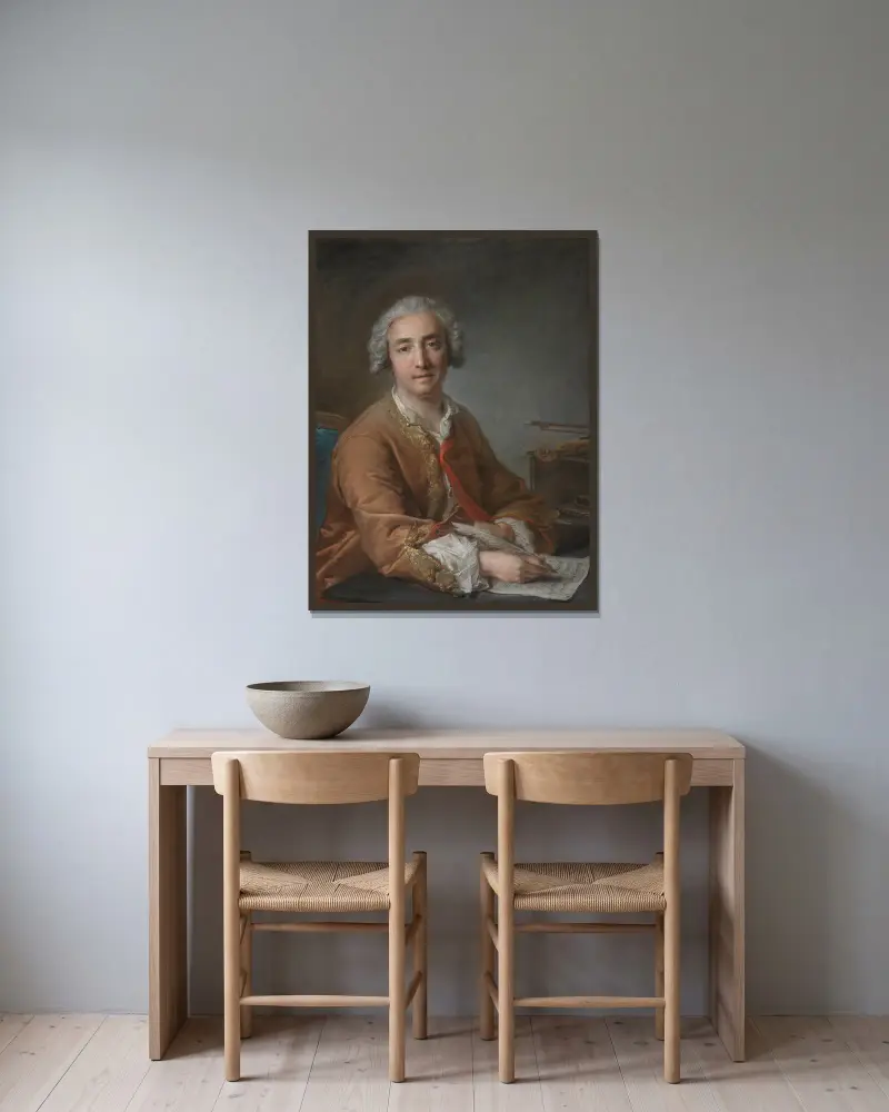 Porträtt av kompositören Joseph-Nicolas-Pancrace Royer av Jean-Marc Nattier inramad på en vägg