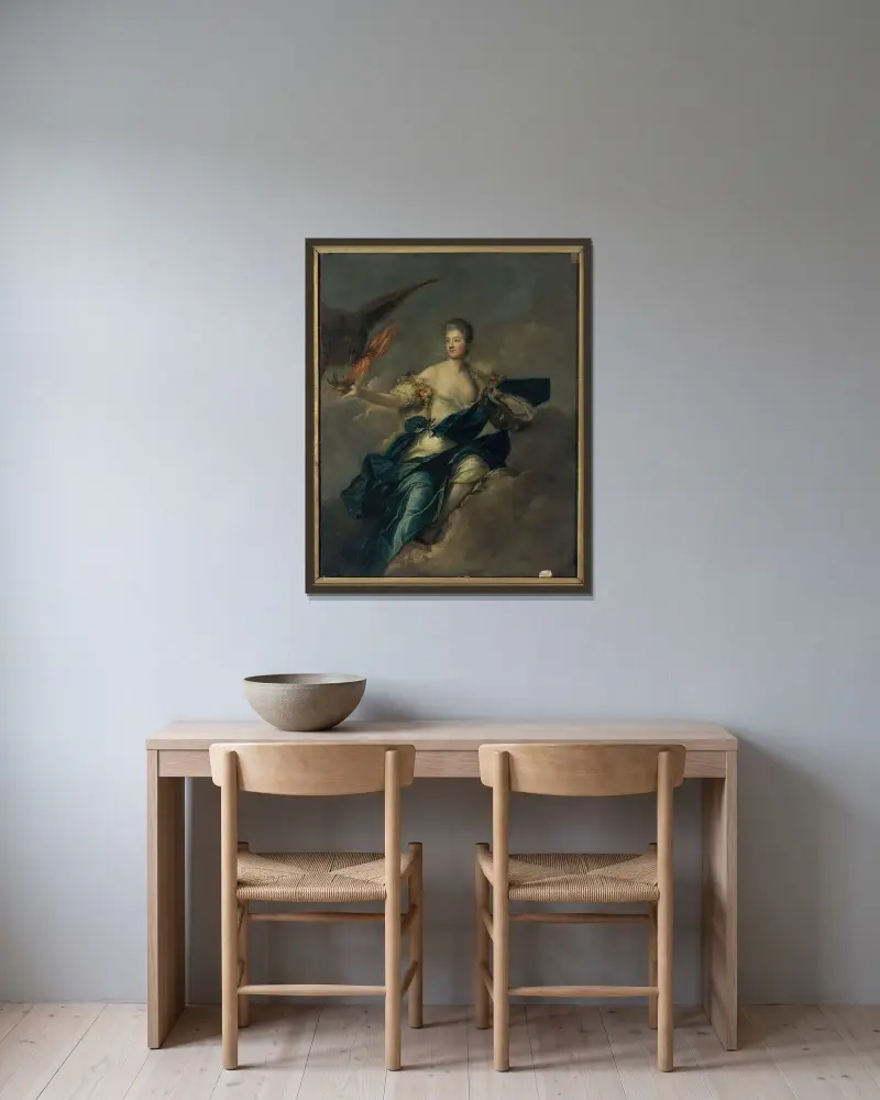 Förmodat porträtt av Mme de Mailly (1710–1751) som Hebe av Jean-Marc Nattier inramad på en vägg