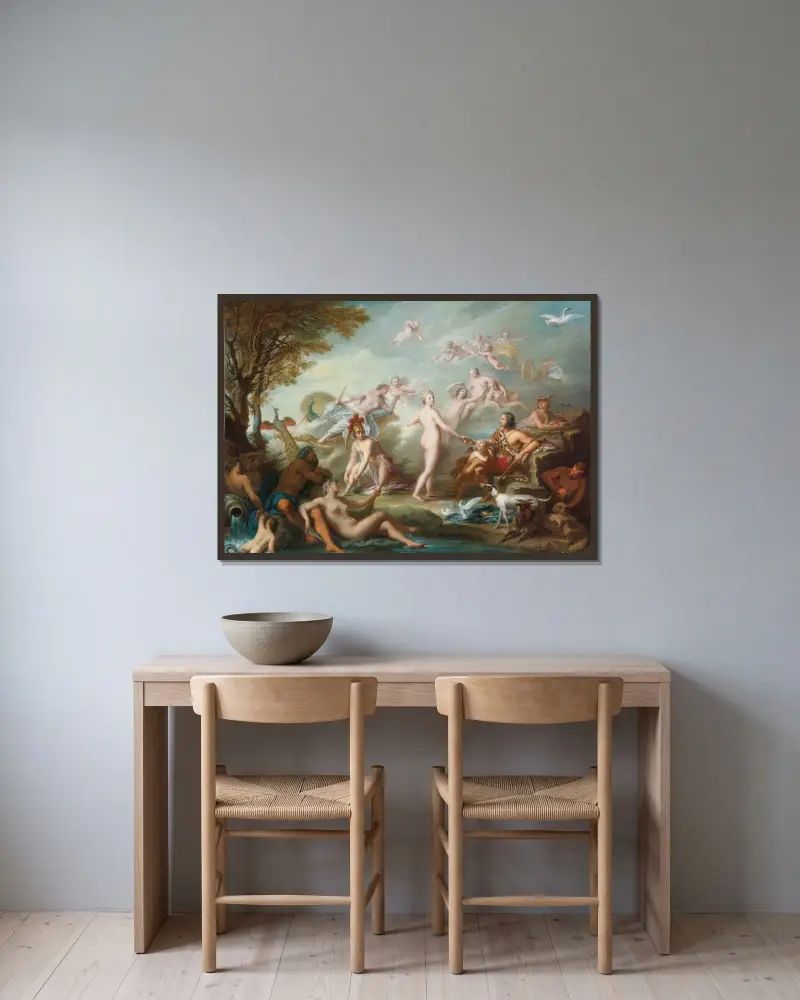 The Judgment Of Paris av Jean-Marc Nattier inramad på en vägg
