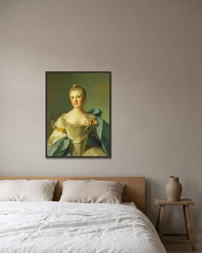 The marquise de Belestat av Jean-Marc Nattier inramad på en vägg