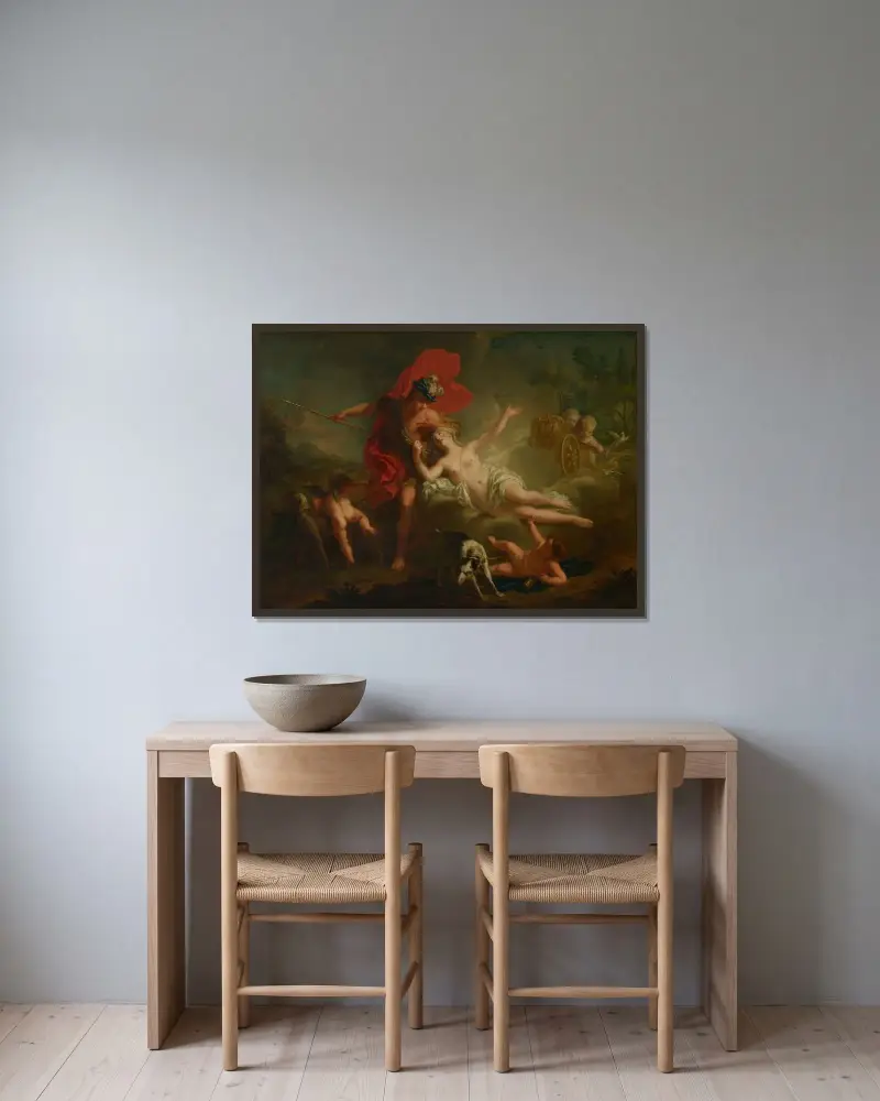 Venus and Adonis av Jean-Marc Nattier inramad på en vägg