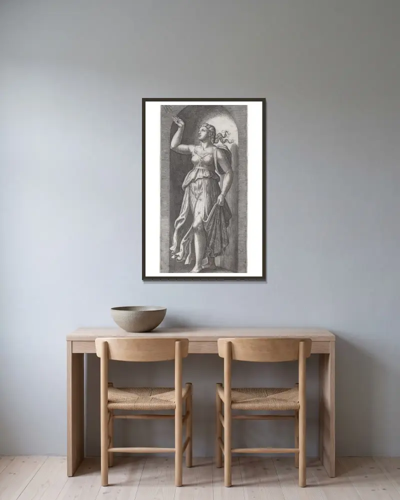 Der Glaube von Marcantonio Raimondi gerahmt an einer Wand