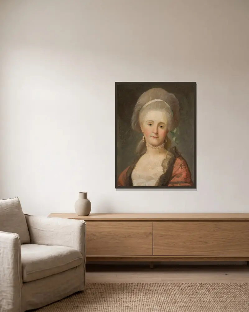 Portrait of Anna Szaniawska née Scypion ( –1795), 1795 av Marcello Bacciarelli inramad på en vägg