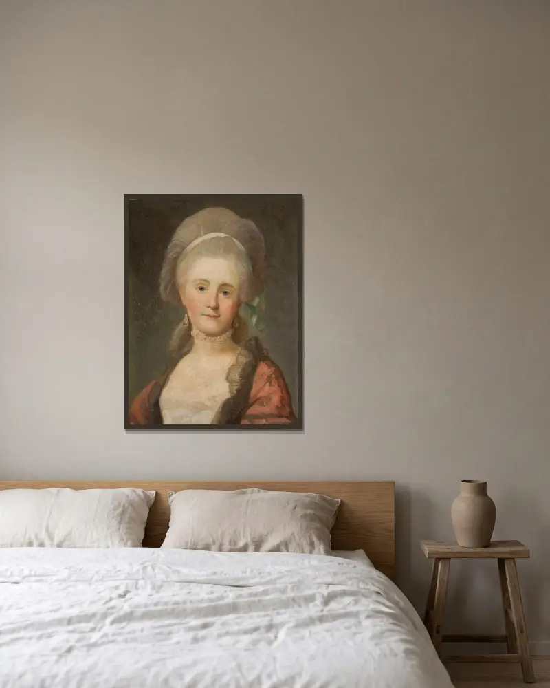 Portrait of Anna Szaniawska née Scypion ( –1795), 1795 av Marcello Bacciarelli inramad på en vägg