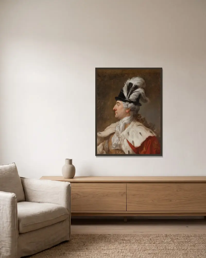 Portrait of King of Poland Stanisław August in a Feathered Hat av Marcello Bacciarelli inramad på en vägg