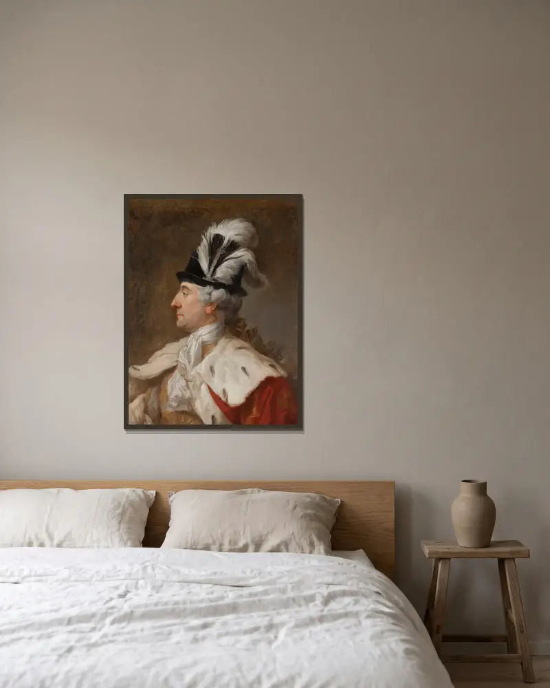 Portrait of King of Poland Stanisław August in a Feathered Hat av Marcello Bacciarelli inramad på en vägg